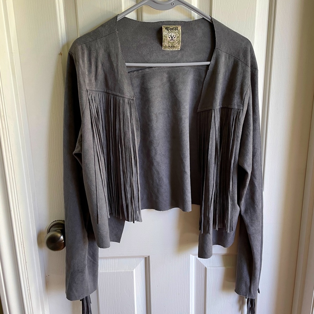 Vocal USA Fringe Suede Grey Jacket Size XL